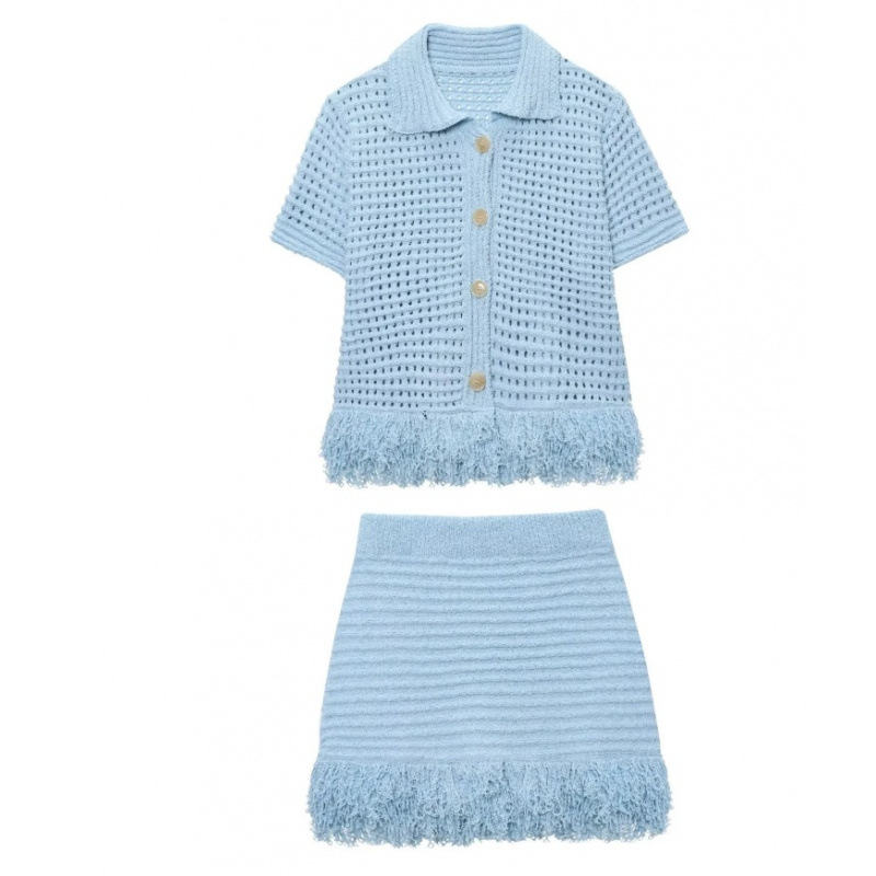 Demetra conjunto de saia em malha com franjas
