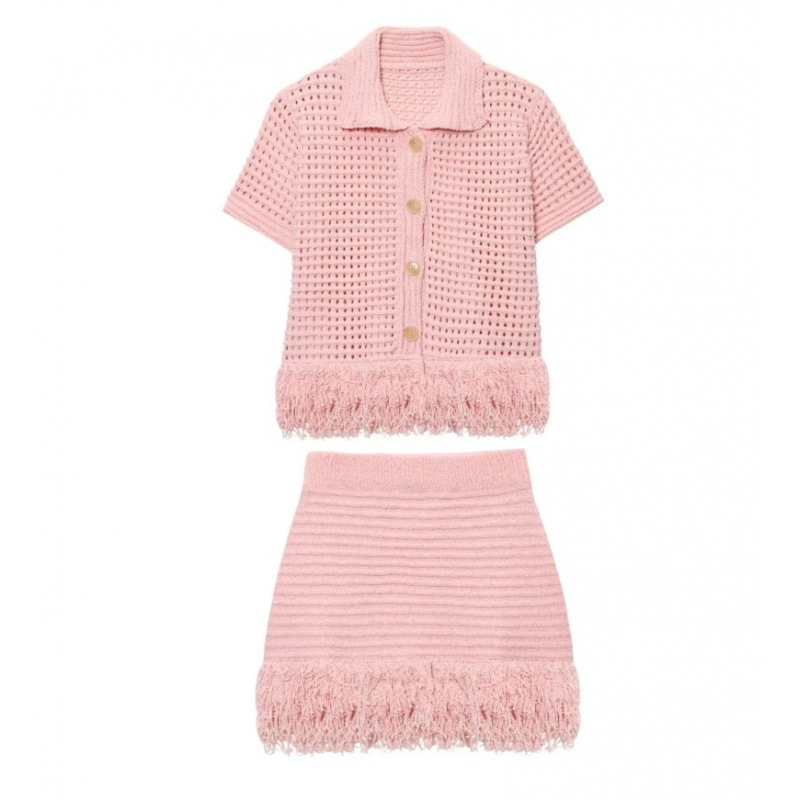Demetra conjunto de saia em malha com franjas