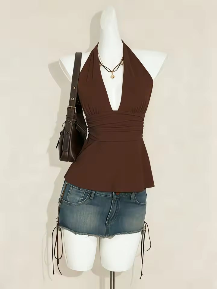 Clementine Pünktchen-Halter-Peplum-Top