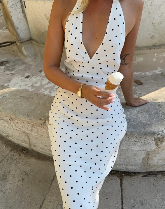 Elizabeth Vestido Midi de Lunares con Halter