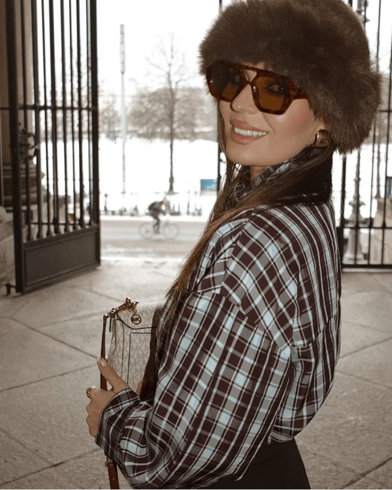 Monica geruite poplin overslagblouse