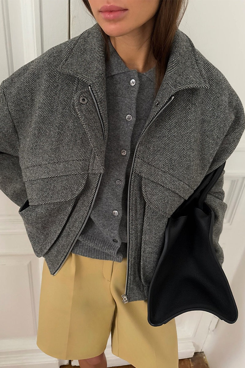 Lily Herringbone Stand Collar Coat