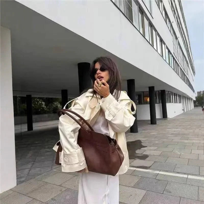 Linda Retro Double-Button Windbreaker Jacket