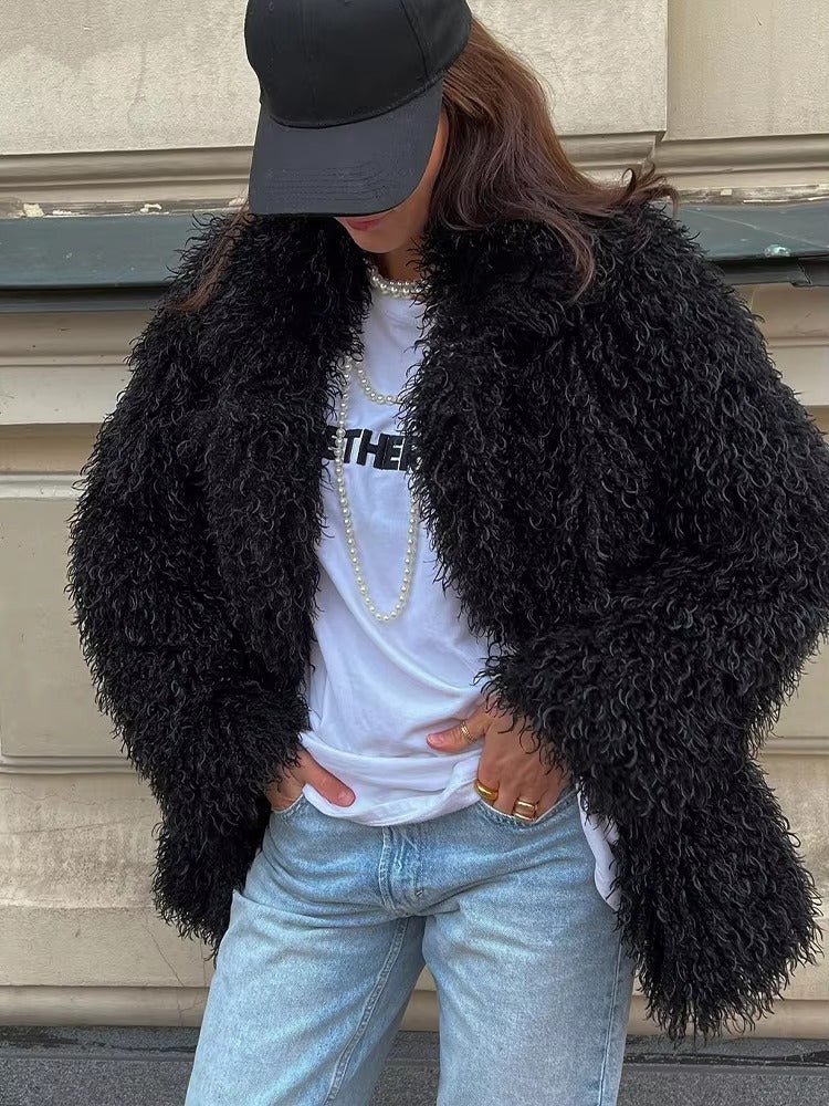 ZEYA Almira Fuzzy Faux Fur Coat in Black