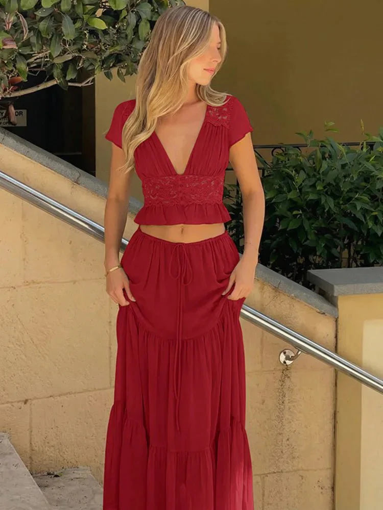 Nella Lace Chiffon Top & Skirt Set