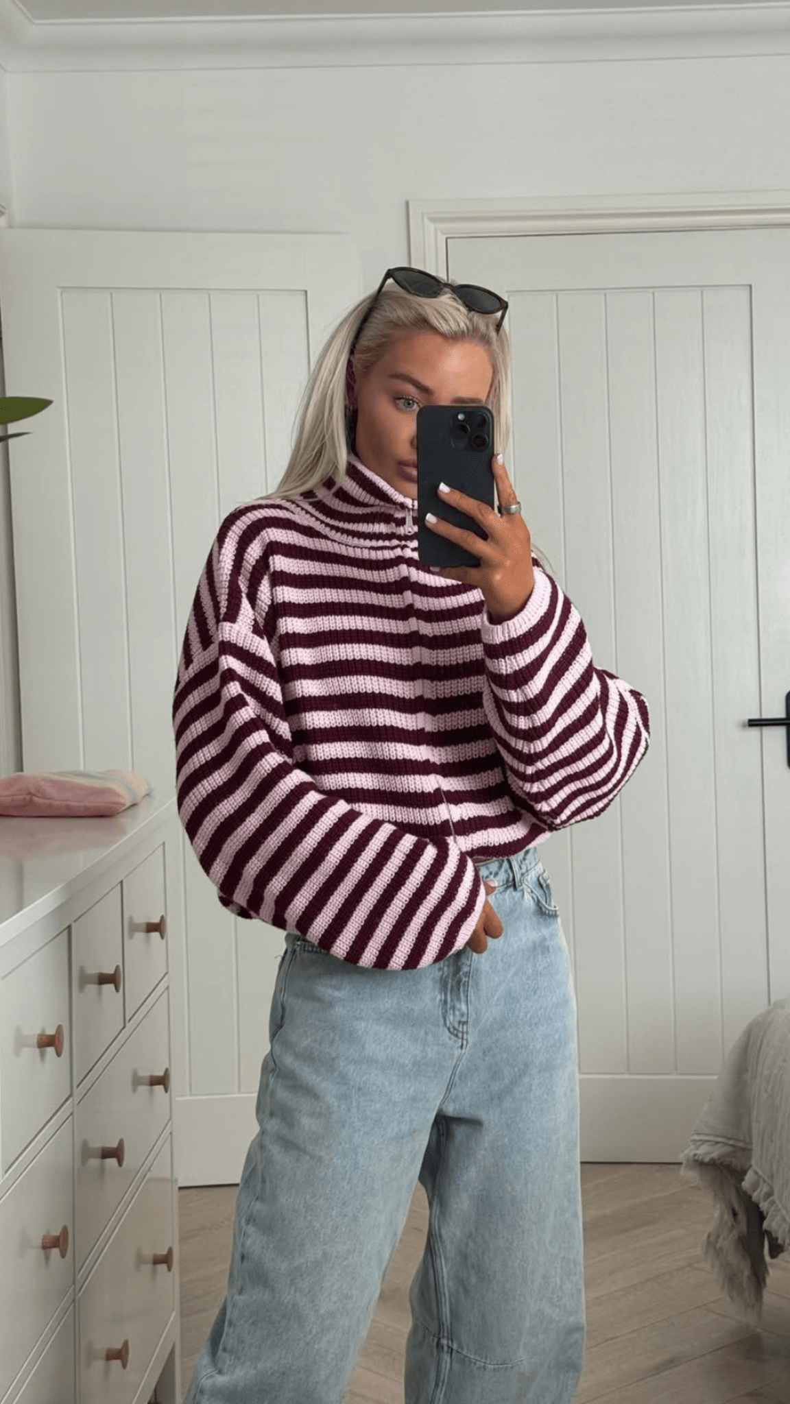 Leah Striped Knit High-Neck Sweater