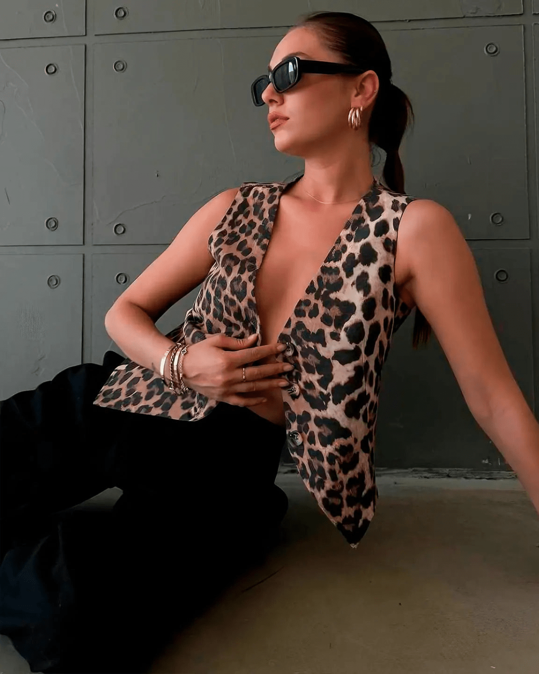 Monica chaleco con estampado de leopardo