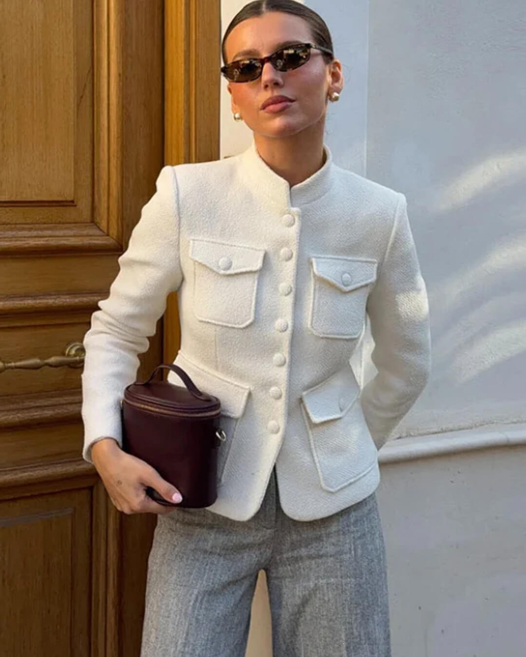 ZEYA - Anna Stand Collar Flap Pockets Blazer