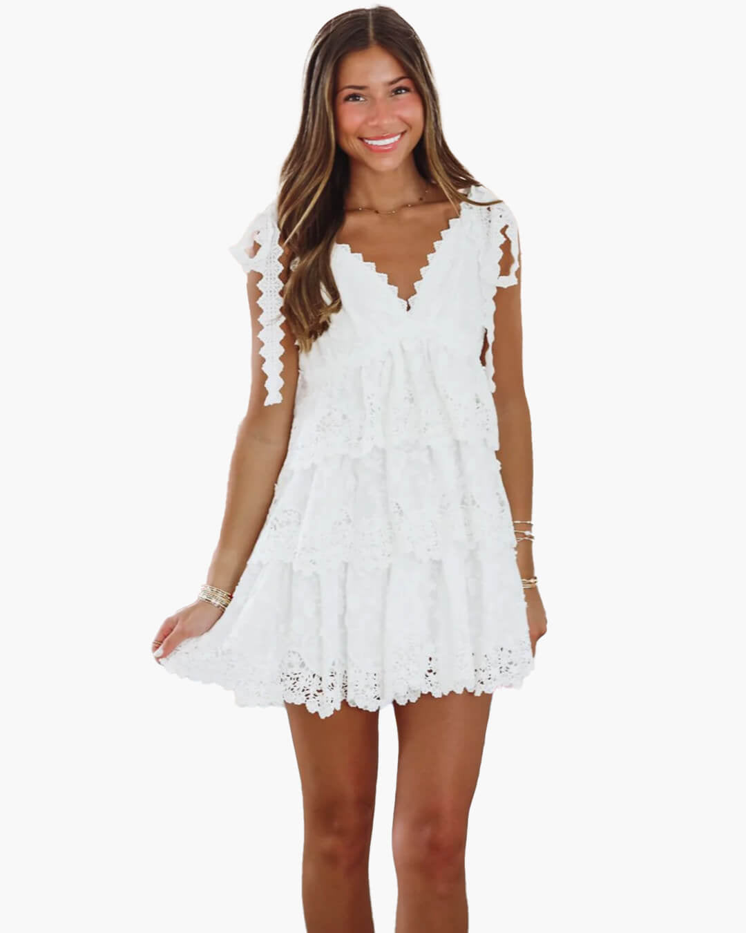ZEYA - Arianna V - Neck Tiered Lace Mini Dress