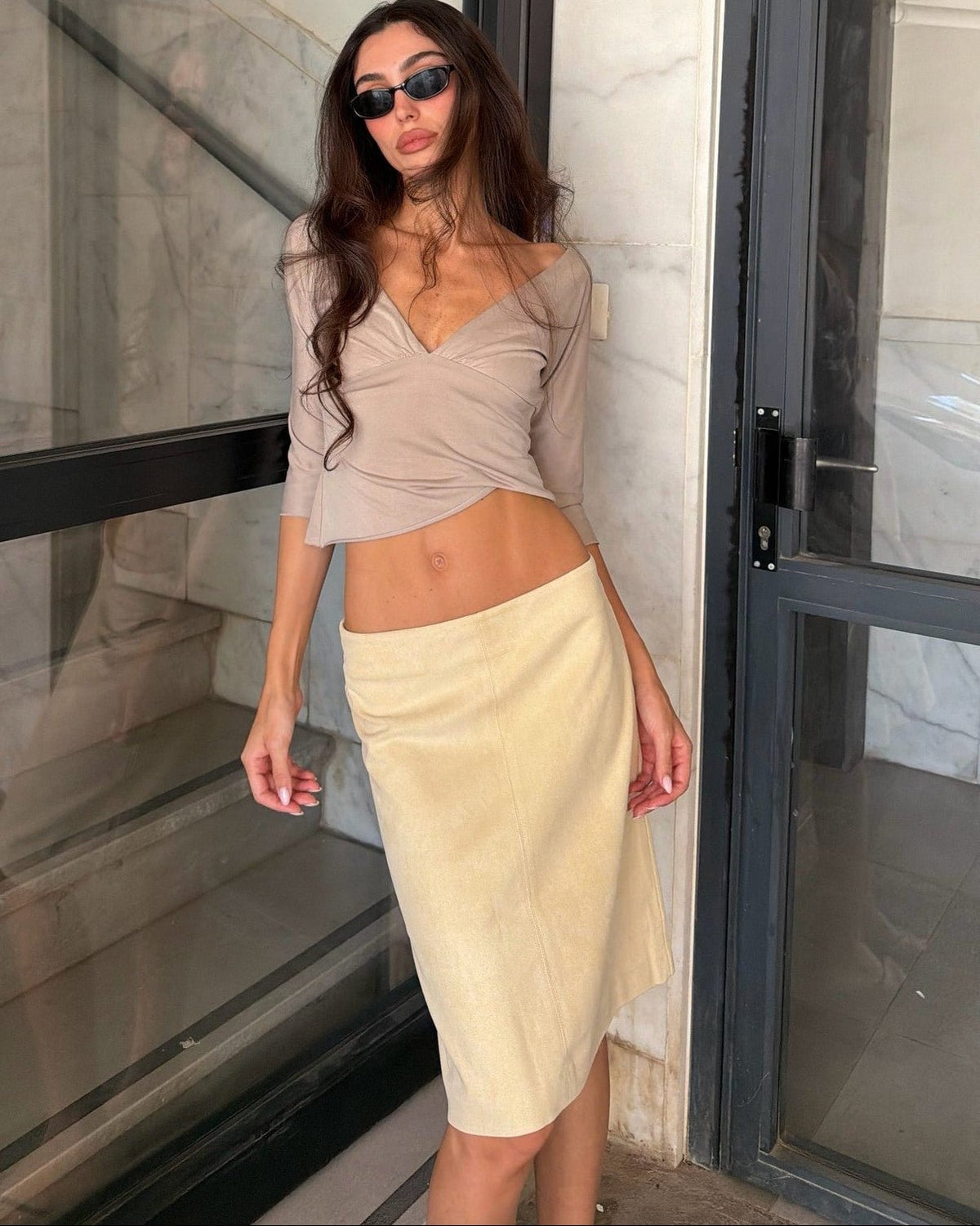 ZEYA - Ava Velvet Low-Waist Midi Skirt