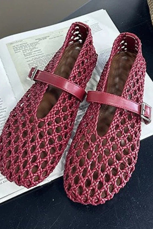 ZEYA - Bianca Woven Hollow Flat Sandals