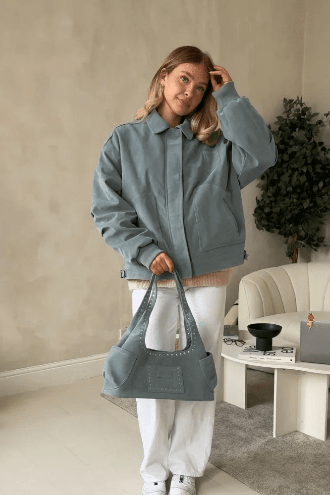 ZEYA - Camille Babyblue Suede Bomber Jacket