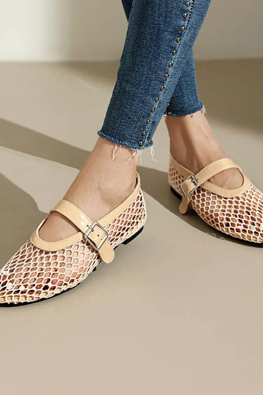 ZEYA - Celeste Buckled Mesh Ballet Flats