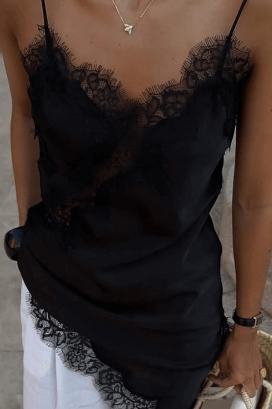 ZEYA - Chiara Asymmetric Satin Lace Midi Dress