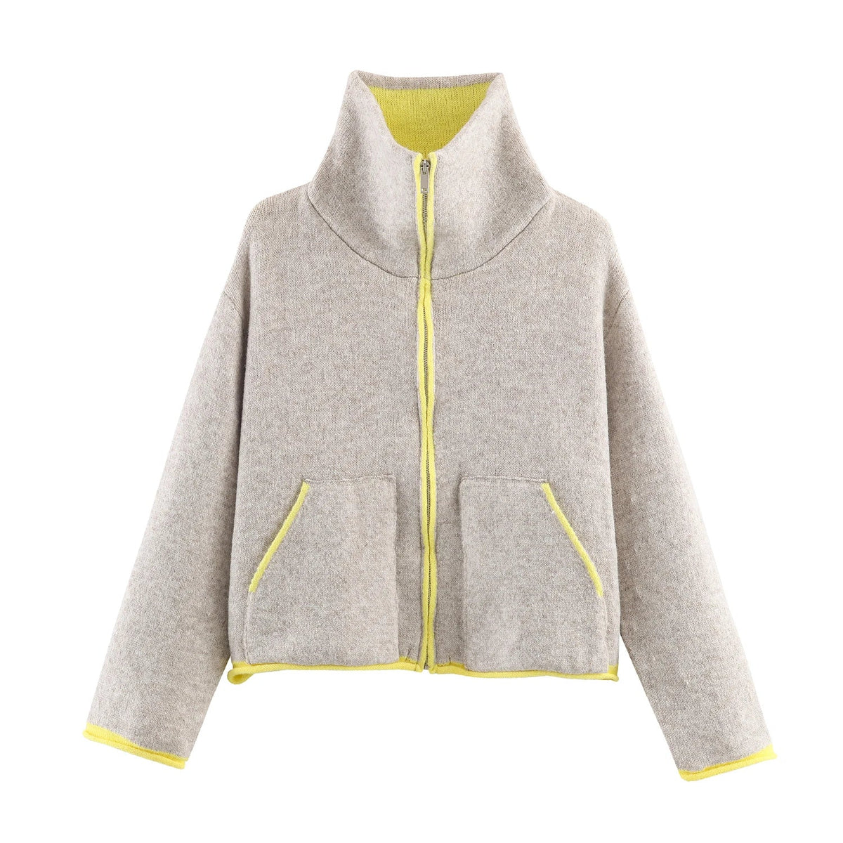 ZEYA - Chloe Stand Collar Contrast Knit Pilot Jacket