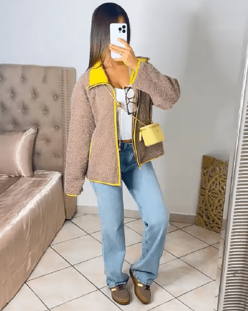ZEYA - Chloe Stand Collar Contrast Knit Pilot Jacket