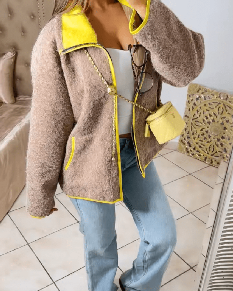 ZEYA - Chloe Stand Collar Contrast Knit Pilot Jacket