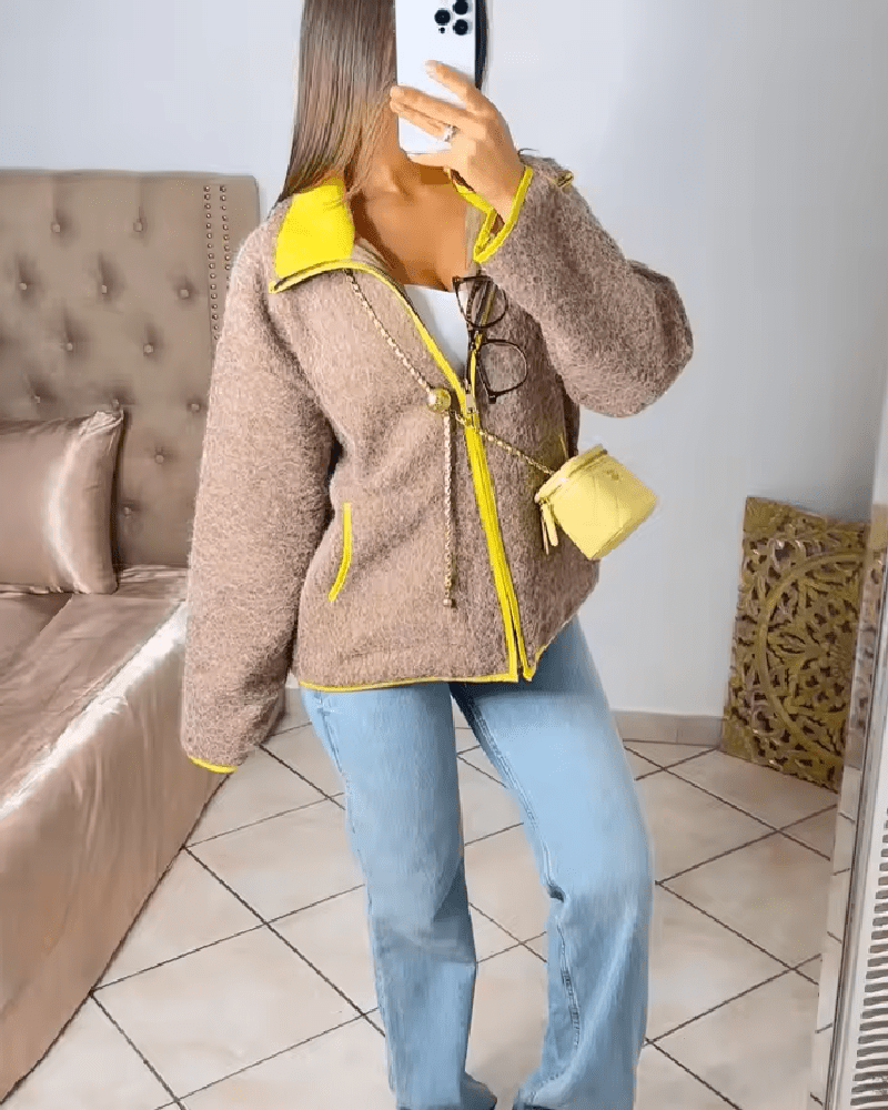 ZEYA - Chloe Stand Collar Contrast Knit Pilot Jacket