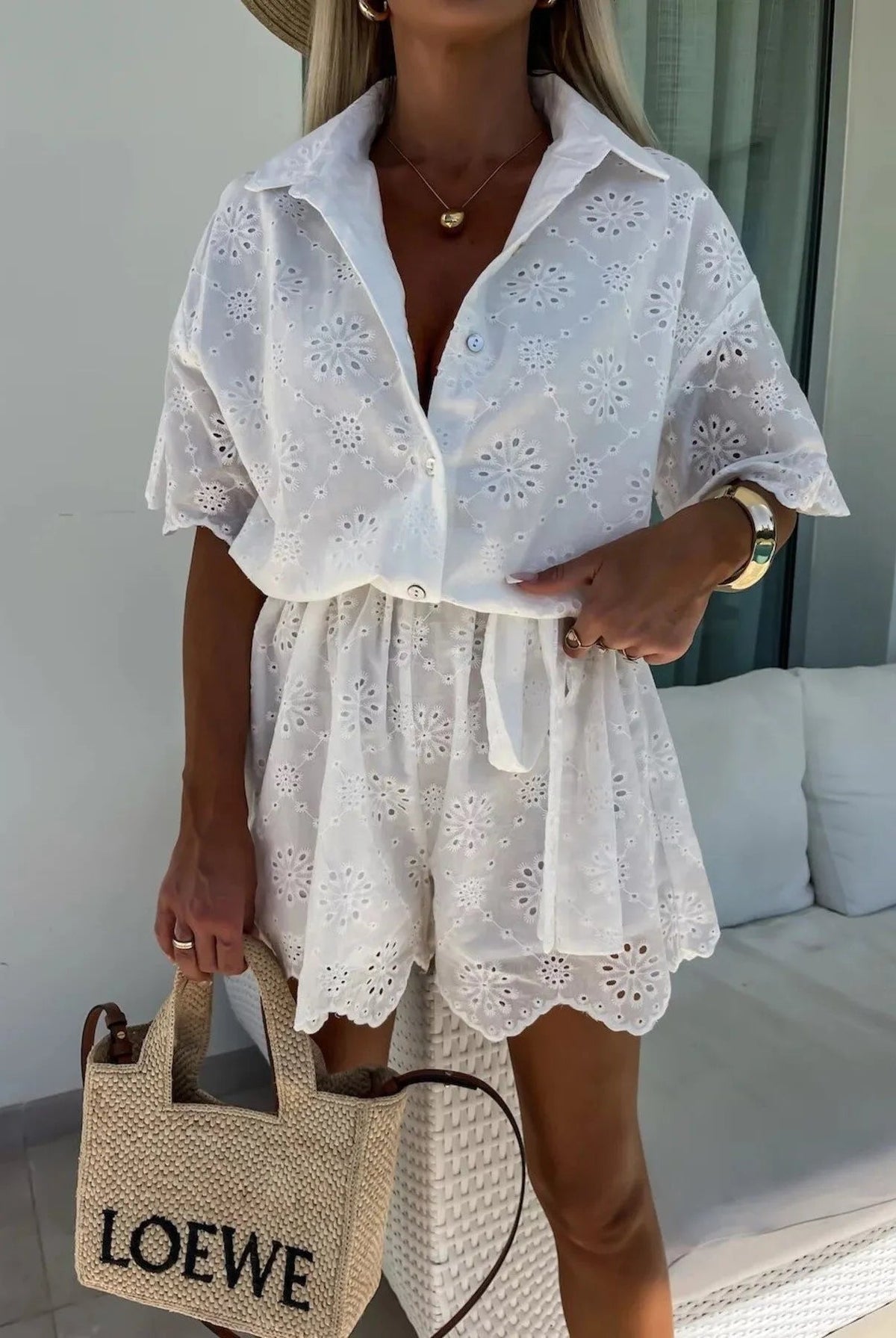 ZEYA - Diana Eyelet Scalloped Romper Set