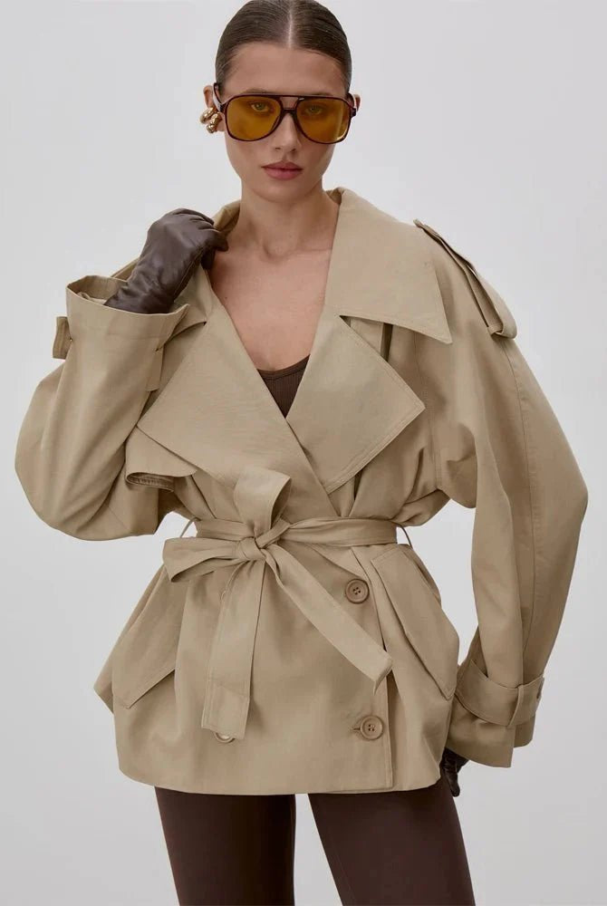 ZEYA - Donna Lace Up Stand Collar Trenchcoat