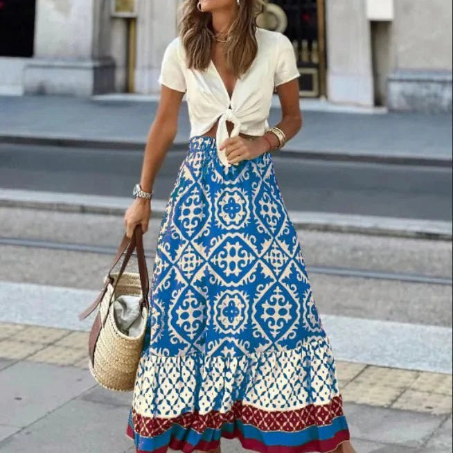ZEYA - Dunja Boho Printed Midi Swing Skirt