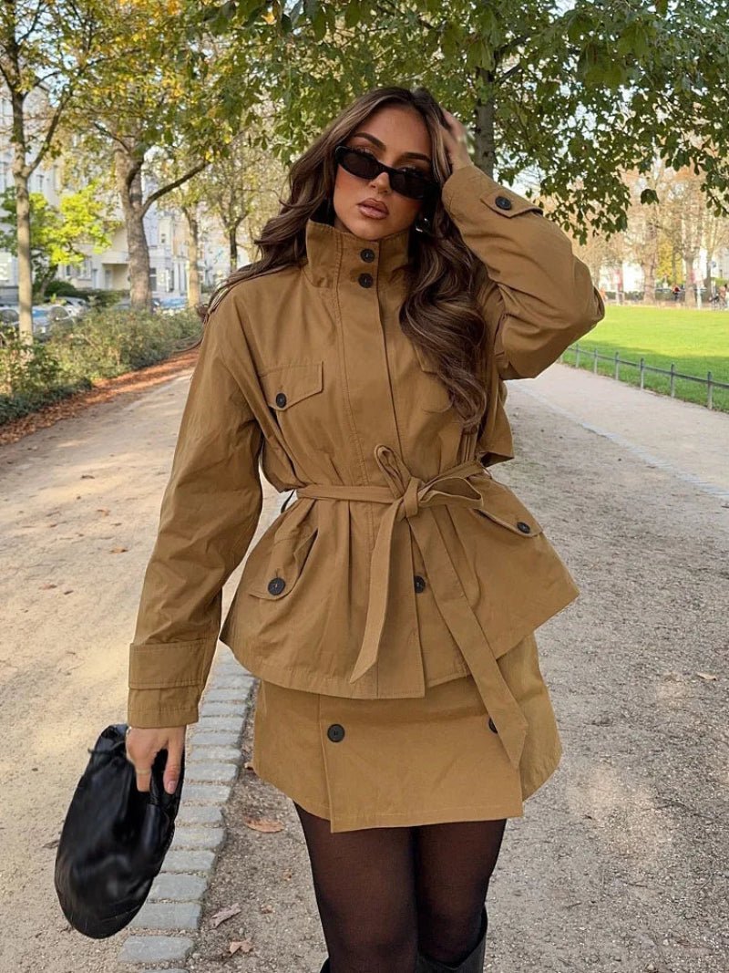 ZEYA - Emily High Collar Belted Jacket & Skort Set