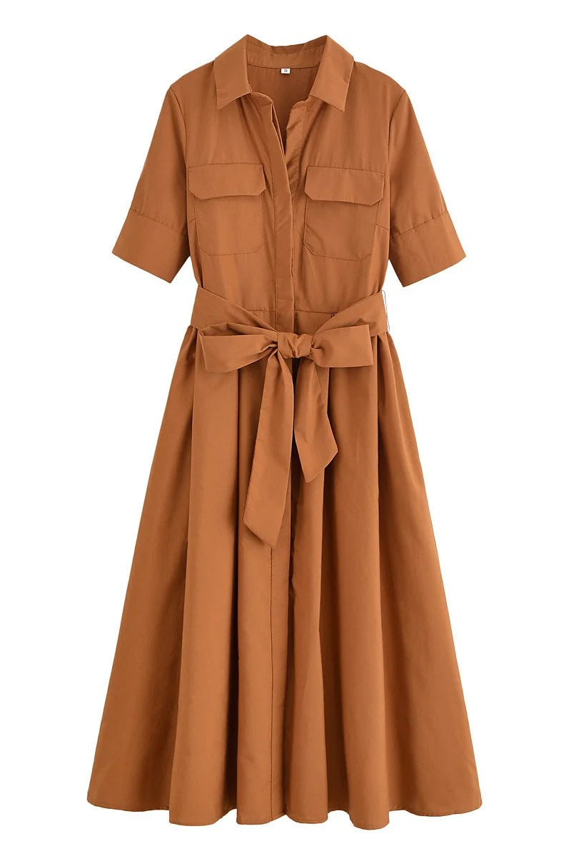 ZEYA - Evita Belted Shirt Midi Dress