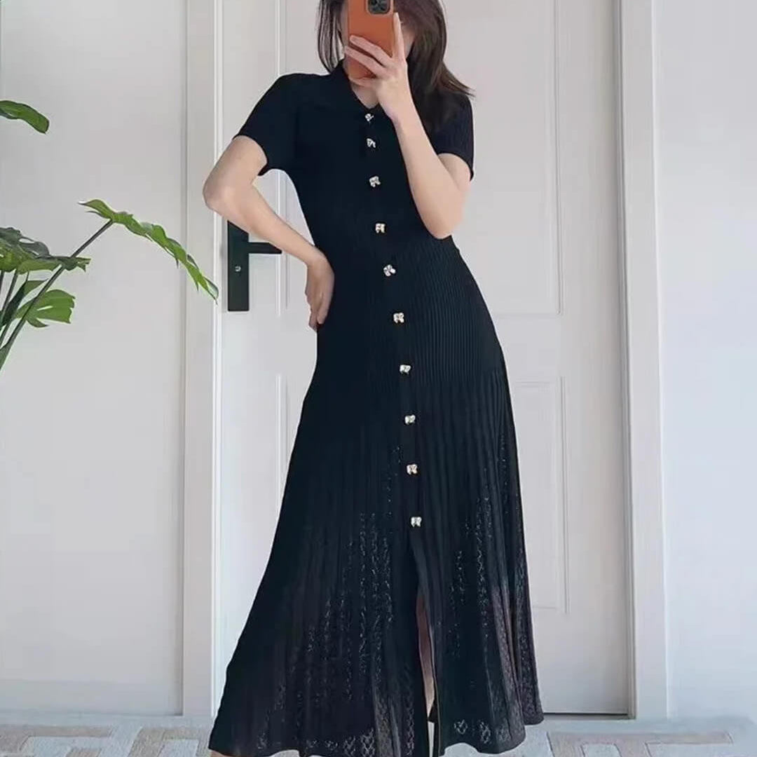 ZEYA - Faye Turn - Down Collar Knit Maxi Dress