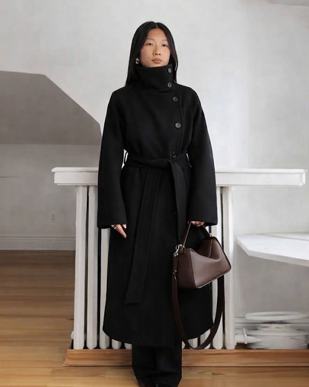 ZEYA - Feline Long Belted High Collar Coat