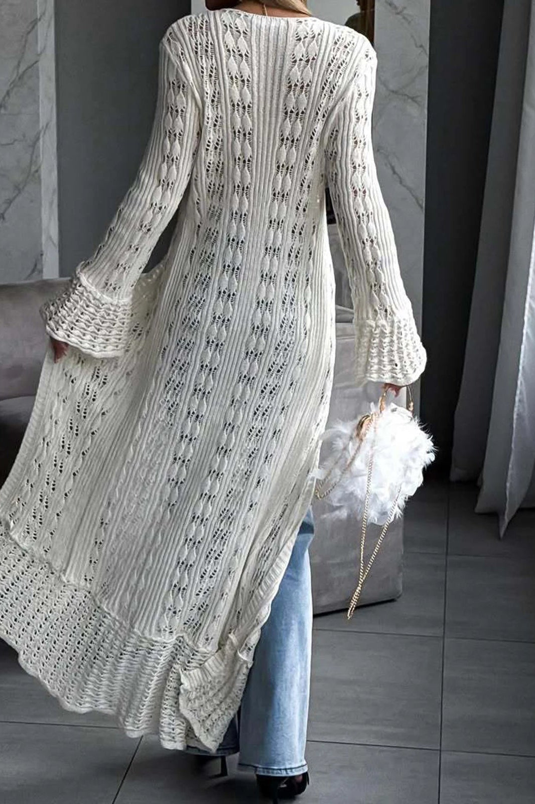 ZEYA - Genevra Hollowed V-Neck Long Cardigan