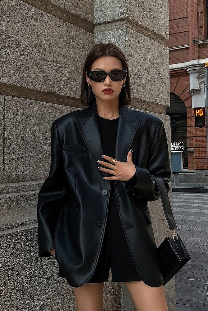 ZEYA - Glaiza Oversized Vegan Leather Blazer
