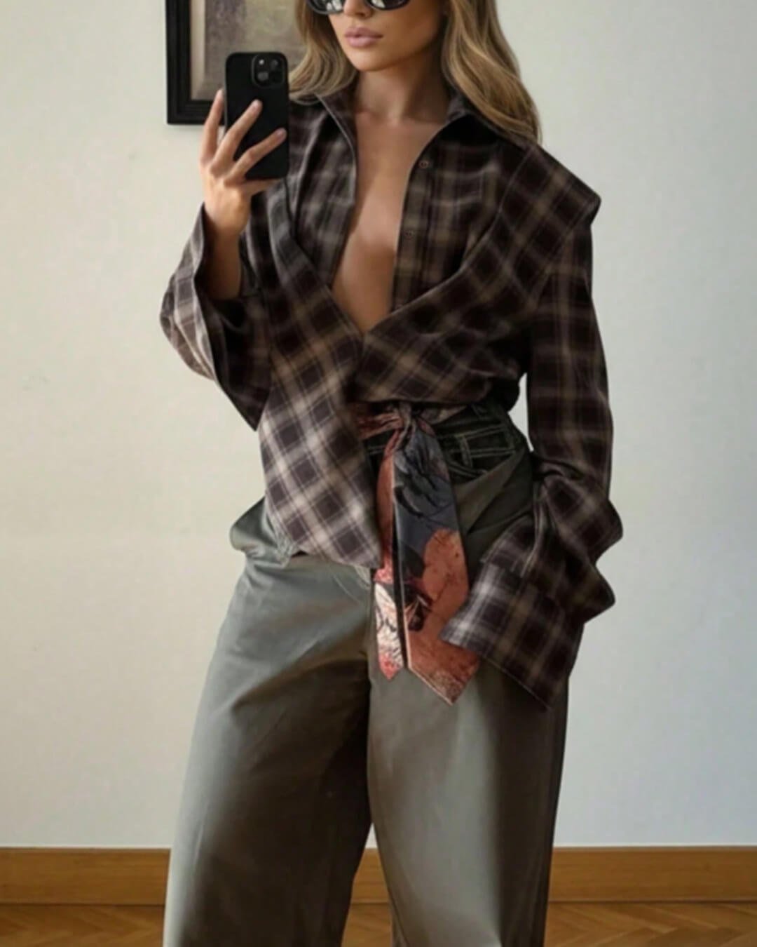 ZEYA - Gloria Plaid Cinched-Waist Polo