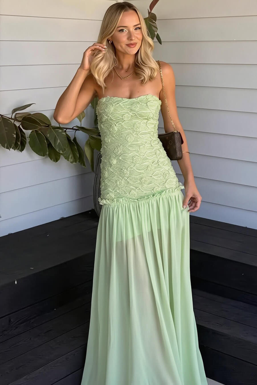 ZEYA - Goldie Strapless Floral Lace Maxi Dress