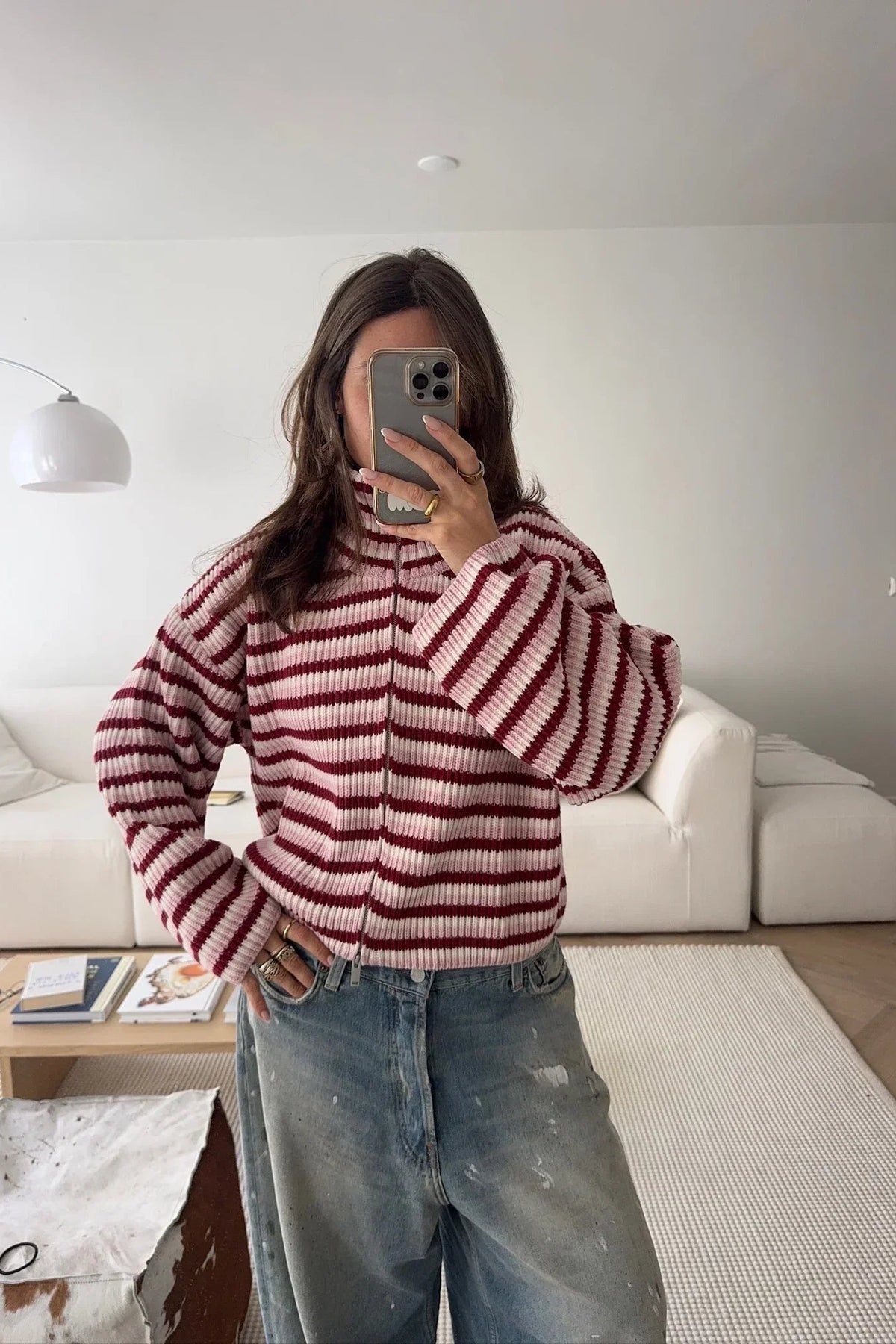 ZEYA - Helena Striped Zip Knit Sweater