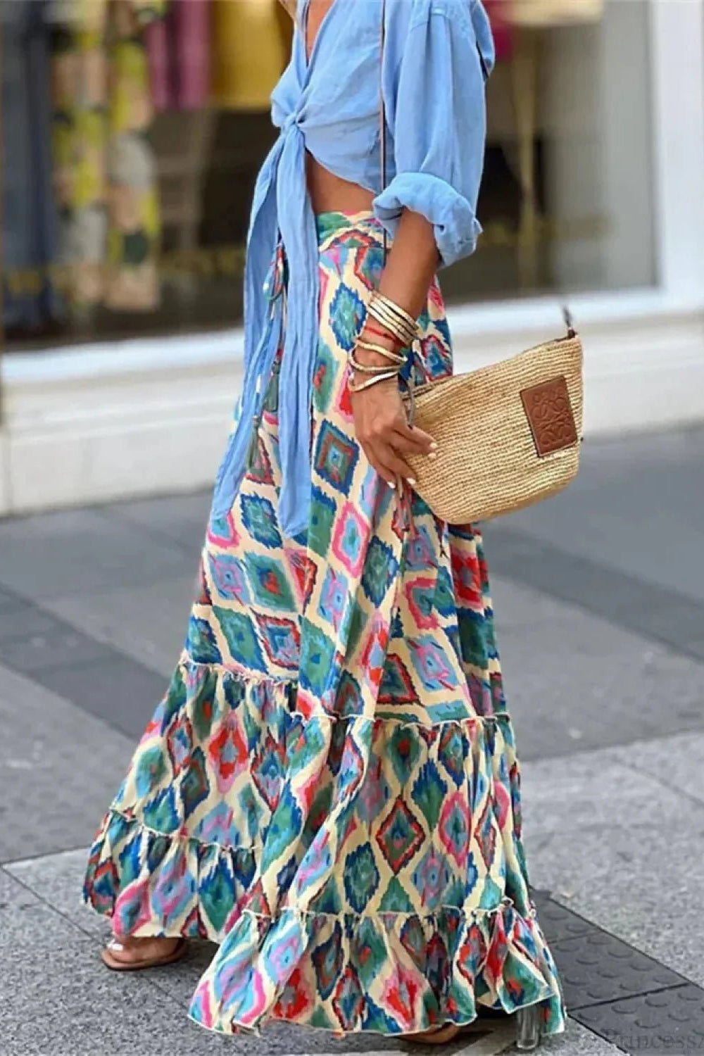 ZEYA - Imara Flowy Boho Print Ruffled Skirt