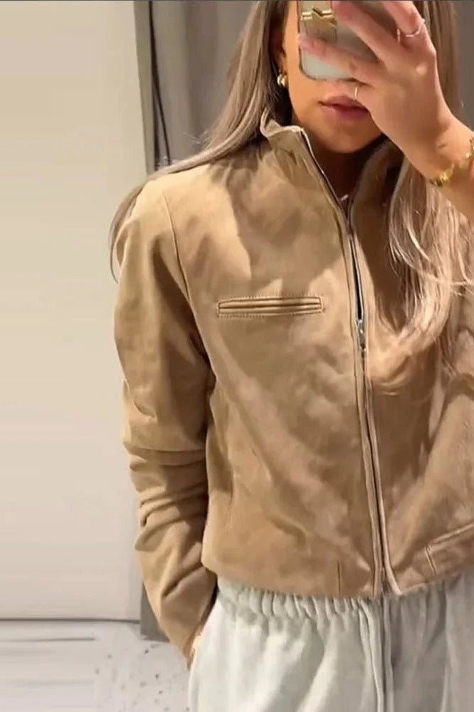 ZEYA - Jennelyn Suede Jacket with Stand Collar