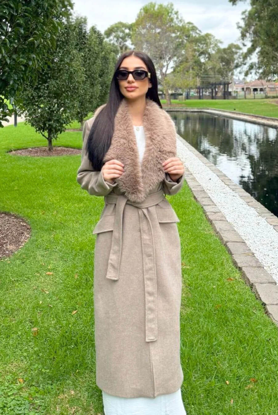 ZEYA - Josie Faux Fur Collar Maxi Coat