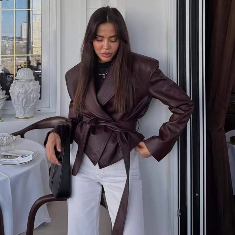 ZEYA - Kate Lace-Up Faux Leather Blazer Jacket