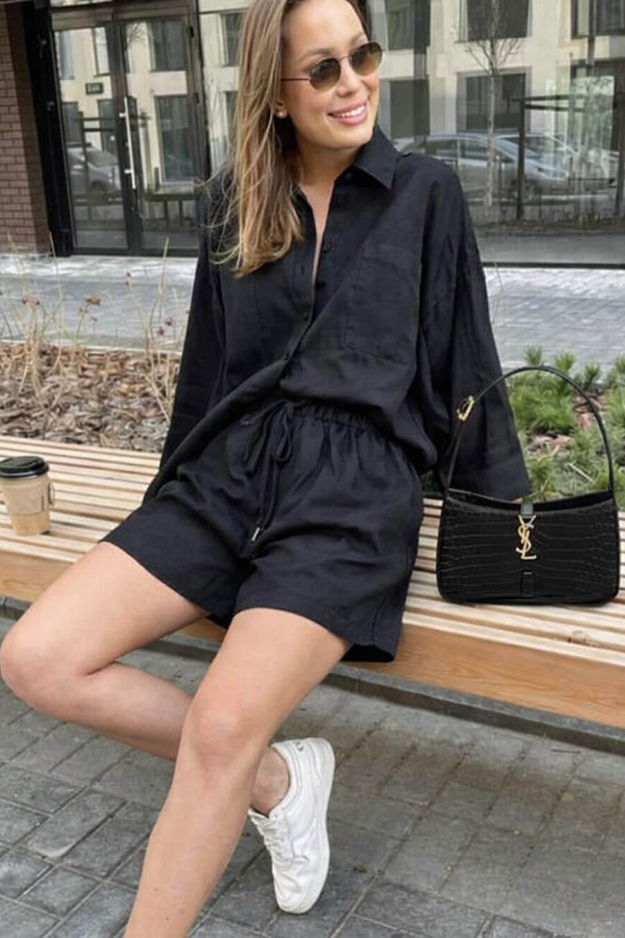 ZEYA - Katie Button-Down Drawstring Shorts Set