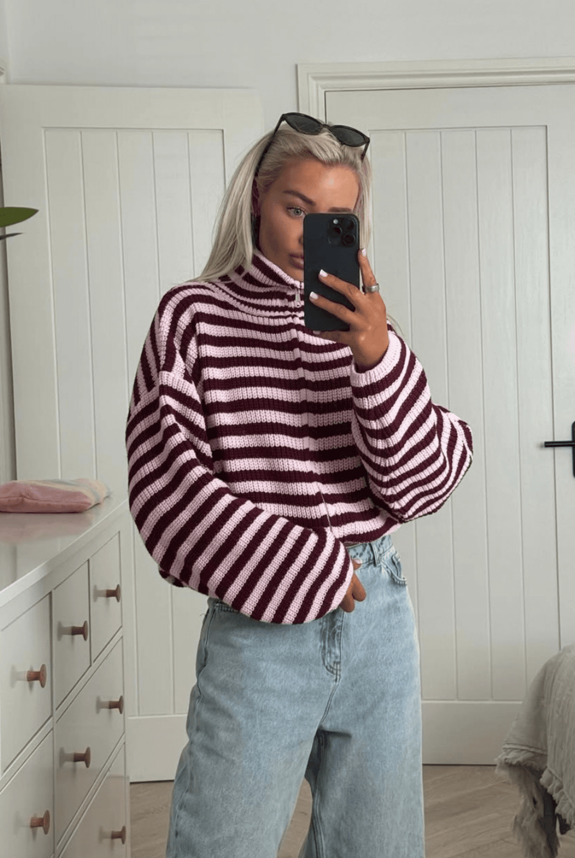 ZEYA - Leah Striped Knit High-Neck Sweater