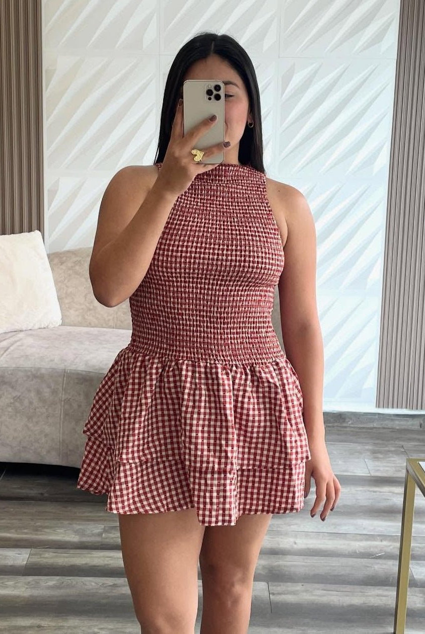 ZEYA - Linda Plaid Smocked Mini Dress