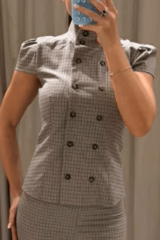 ZEYA - Lola Plaid High Neck Fitted Blouse