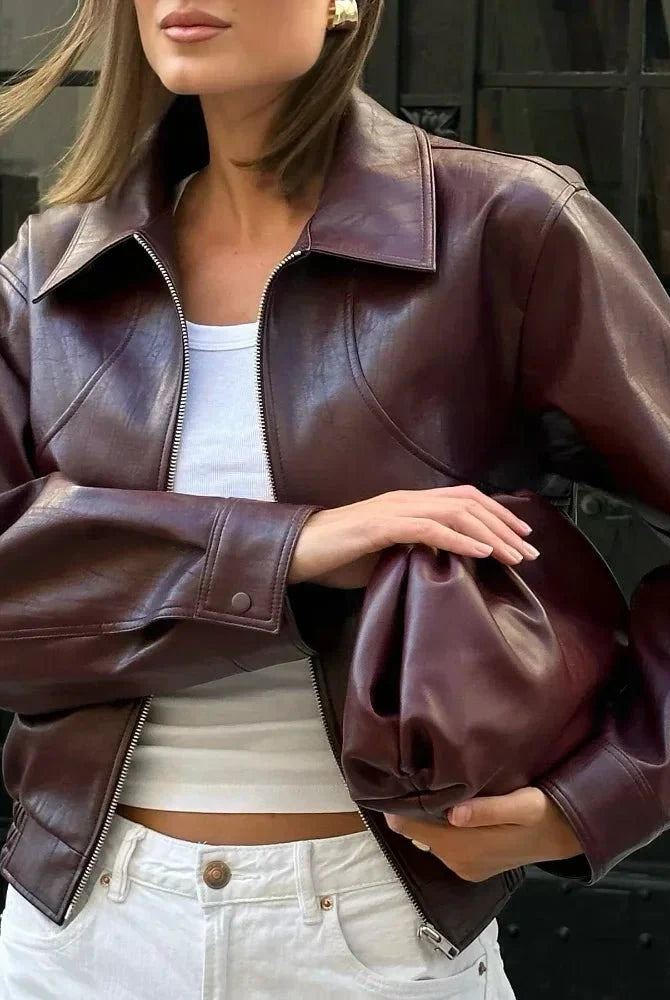 ZEYA - Luciana Leather Jacket Wine Red