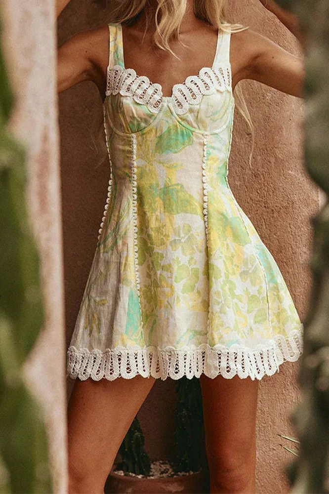 ZEYA - Maia Floral Linen Corset Mini Dress