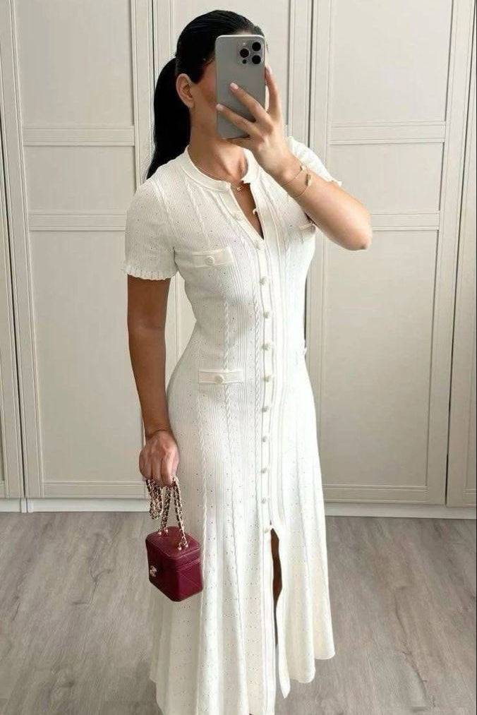 ZEYA - Margot Button-Front Knit Midi Dress