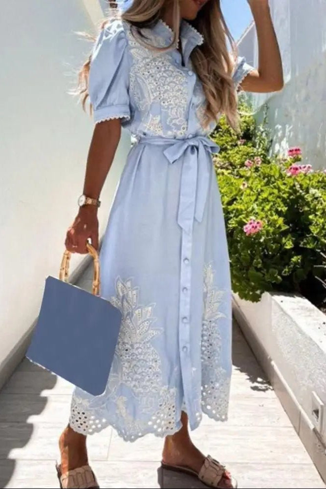 ZEYA - Margot Embroidered Lace-Up Maxi Dress