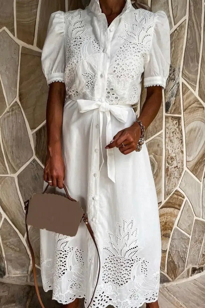 ZEYA - Margot Embroidered Lace-Up Maxi Dress