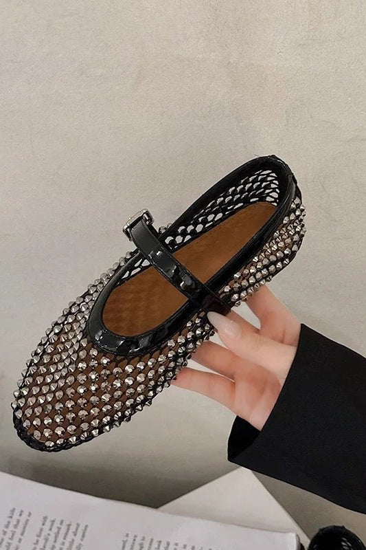 ZEYA - Marilyn Rhinestone Mesh Flat Shoes
