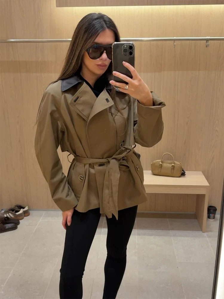 ZEYA - Mary Contrast Collar Belted Trench Coat