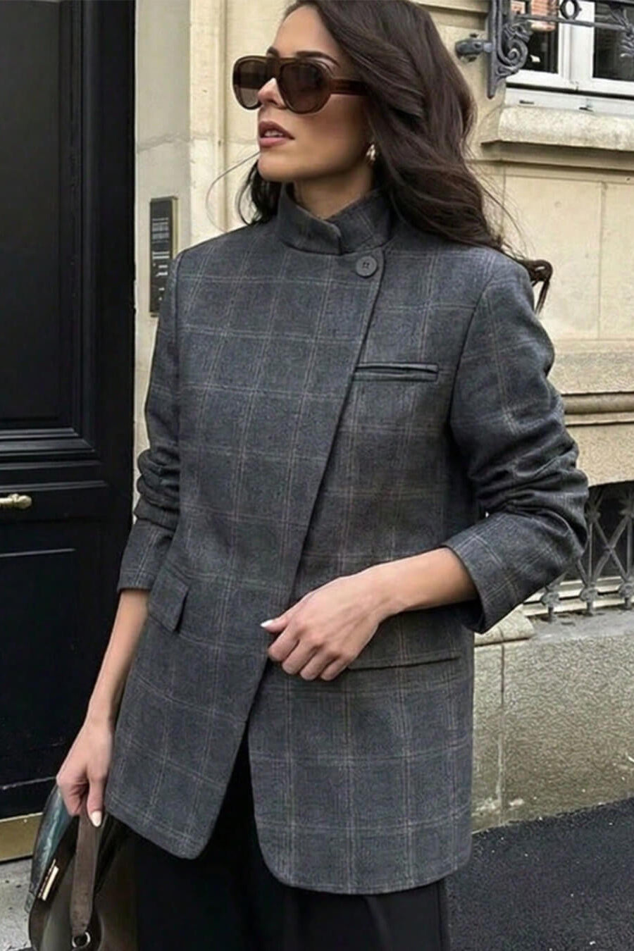 ZEYA - Melanie Plaid Stand Collar Blazer